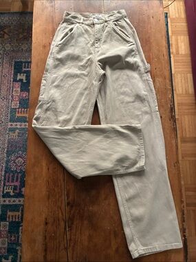 Garage Carpenter Pants | Beige Wide Leg Utility Pants | High Rise Workwear | Siz
